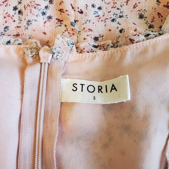 Storia Dress Women Small Pink Blue Tiered Mini Peasant Ditzy Floral Prarie Retro - Picture 4 of 16